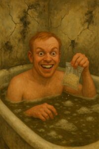 not luke wenke shirtless white man dirty bathroom bathtub dirty bathwater drugs crazed smile