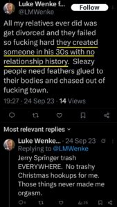 luke wenke x twitter screenshot incel talk jealous of mommy 2023