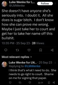 luke wenke x twitter screenshot katie obsession threats to sue 2023