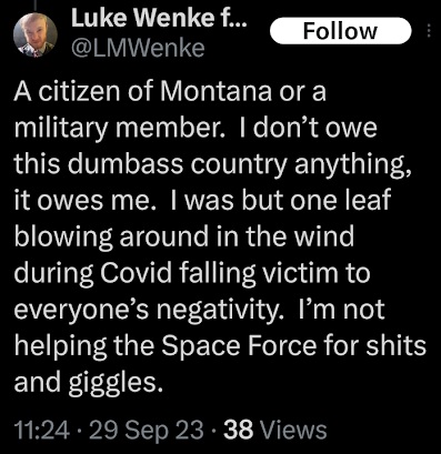luke wenke x/twitter post saying the united states owes him september 2023