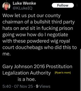 luke wenke x twitter screenshot benjamin ryan teeter obsession 11/07/2025