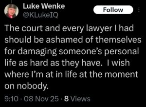 luke wenke x twitter screenshot self-pitying incel 2025