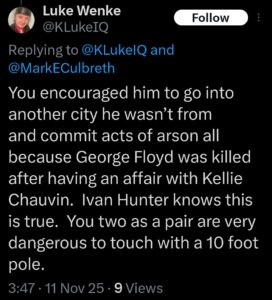 luke wenke x twitter screenshot benjamin ryan teeter obsession false allegations 2025