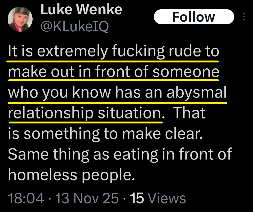 luke wenke calls his mother rude for making out with her boyfriend in front of him x/twitter screenshot november 2025