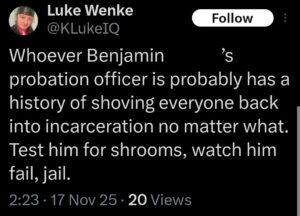 luke wenke x twitter screenshot benjamin ryan teeter obsession 2025