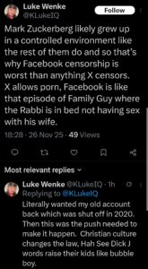 luke wenke x twitter screenshot antisemitism perverted 2025