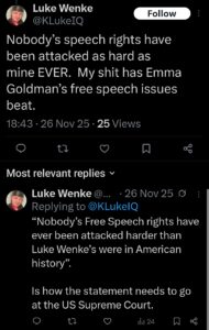 luke wenke x twitter screenshot self-pity victim 2025