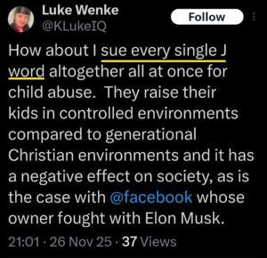 luke wenke x twitter screenshot threats to sue antisemitism 2025