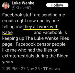 luke wenke x twitter screenshot katie obsession false allegations conspiracy collusion 2025