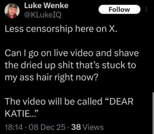 luke wenke x twitter screenshot katie obsession 2025