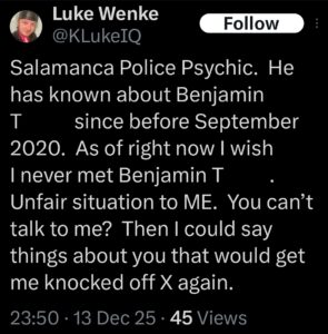 luke wenke x twitter screenshot benjamin ryan teeter obsession 2025