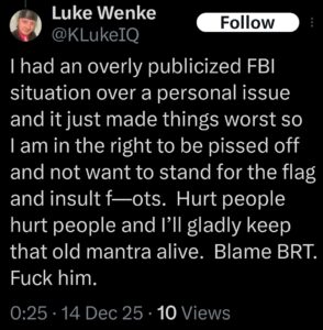 luke wenke x twitter screenshot self-pity incel talk benjamin ryan teeter obsession 2025