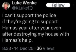 luke wenke x twitter screenshot antipolice antigovernment 2025
