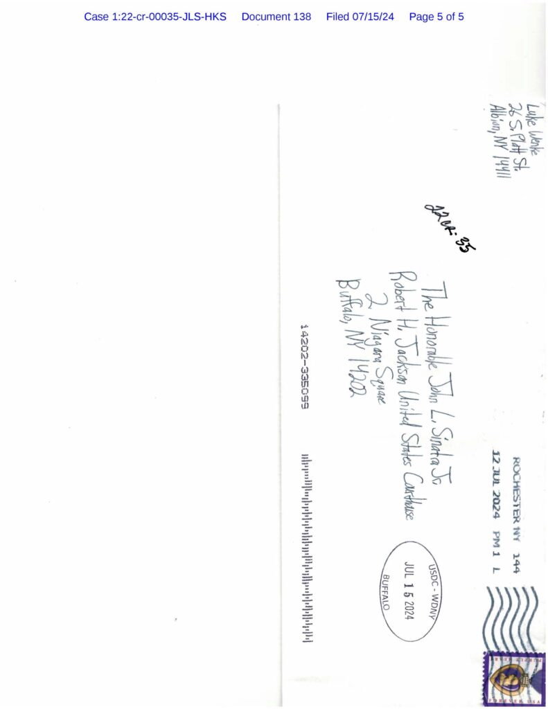 letter from luke wenke to the honorable john l. sinatra jr.; 07/15/2024