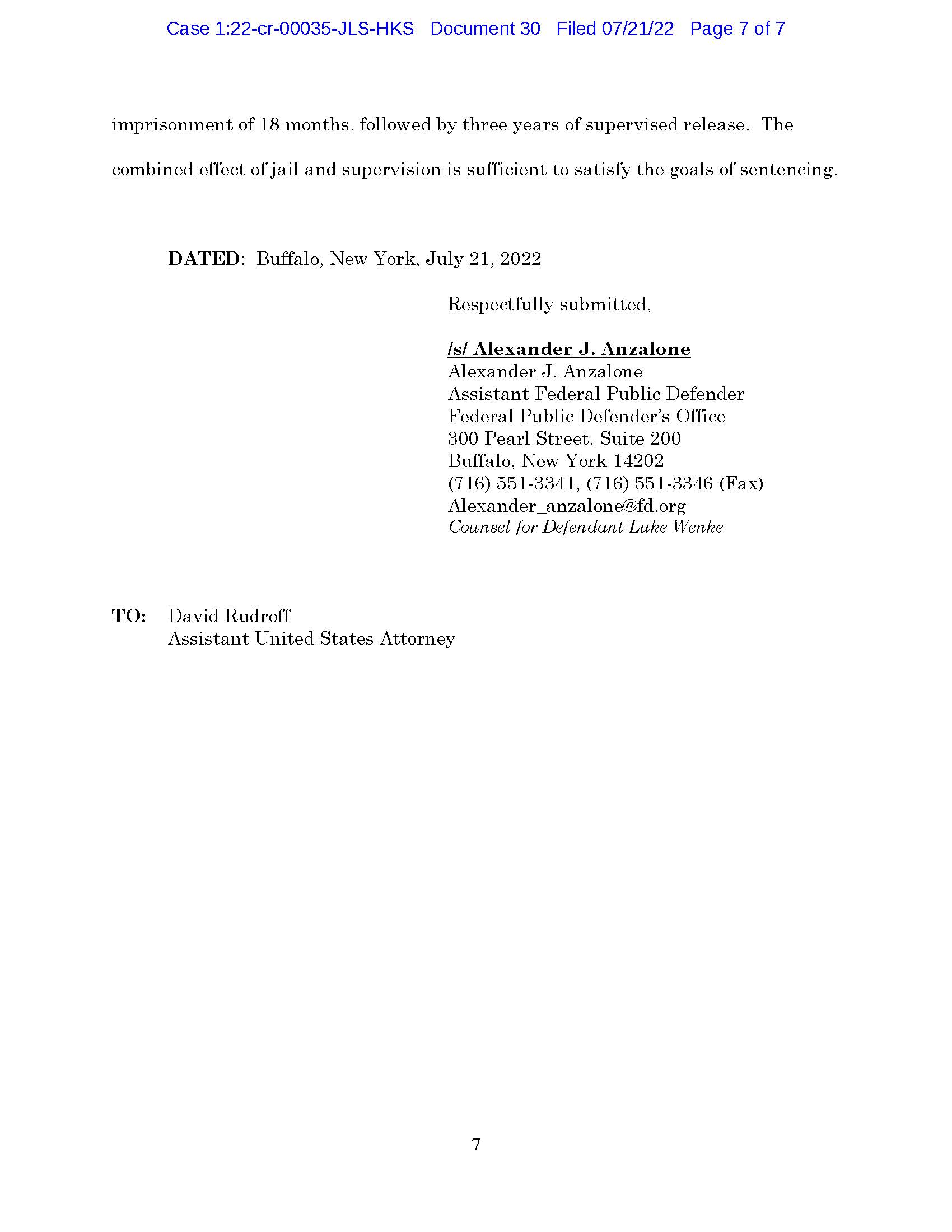 usa v. luke wenke sentencing memorandum july 2022