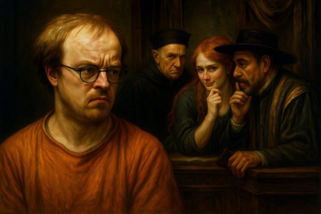 not luke wenke paranoid white man glasses orange shirt inmate detainee