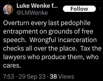 luke wenke wants convictions overturned for pedophiles x/twitter screenshot september 2023