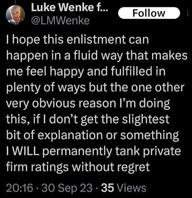 luke wenke threatens to write false one-star reviews about stalking victim's business