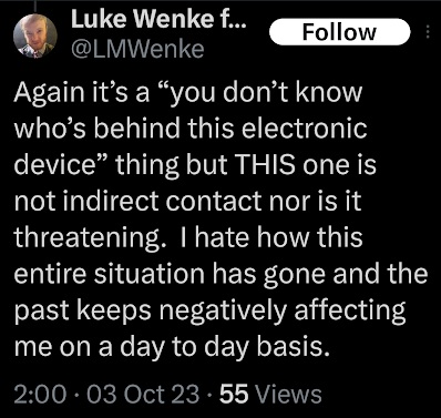 luke wenke taunts investigators x/twitter screenshot october 2023