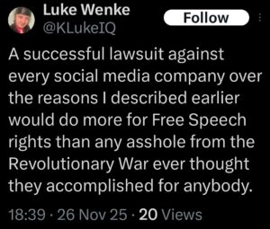 luke wenke x twitter screenshot threats to sue social media 2025