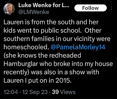 luke wenke obsesses over stalking victim ryan teeter's family x/twitter screenshot september 2023