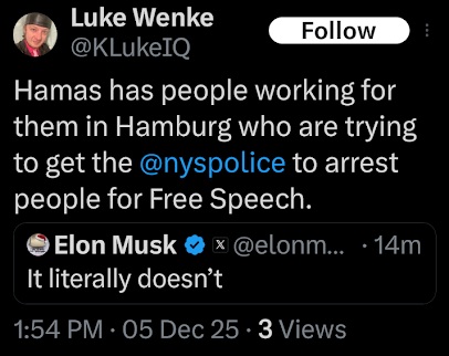 screenshot of a 2025 luke wenke x/twitter post threatening stalking victim katie