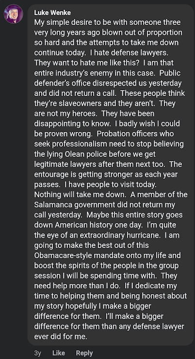 screenshot of an august 2023 incel rant luke wenke posted on facebook
