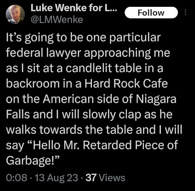 luke wenke predicts future meeting with cyberstalking victim minnesota attorney august 2023 x/twitter screenshot