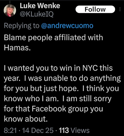 luke wenke blames his stalking victims for societal problems x/twitter screenshot december 2025