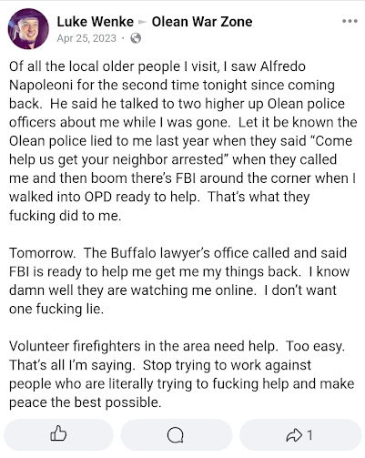 luke wenke claims he has connections who told the police not to mess with him facebook screenshot april 2023