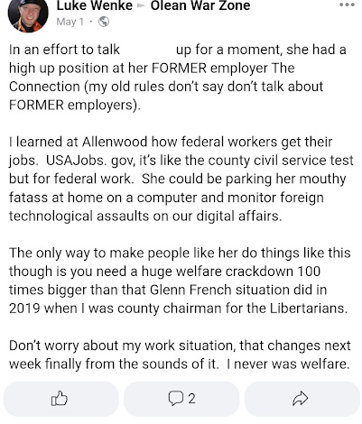 screenshot of a may 2023 luke wenke facebook post trash talking victim